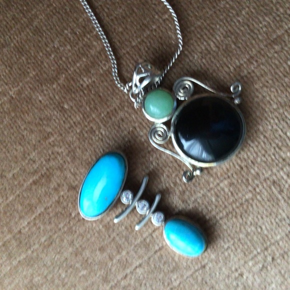 Sterling silver necklace with two pendants - Picture 1 of 7